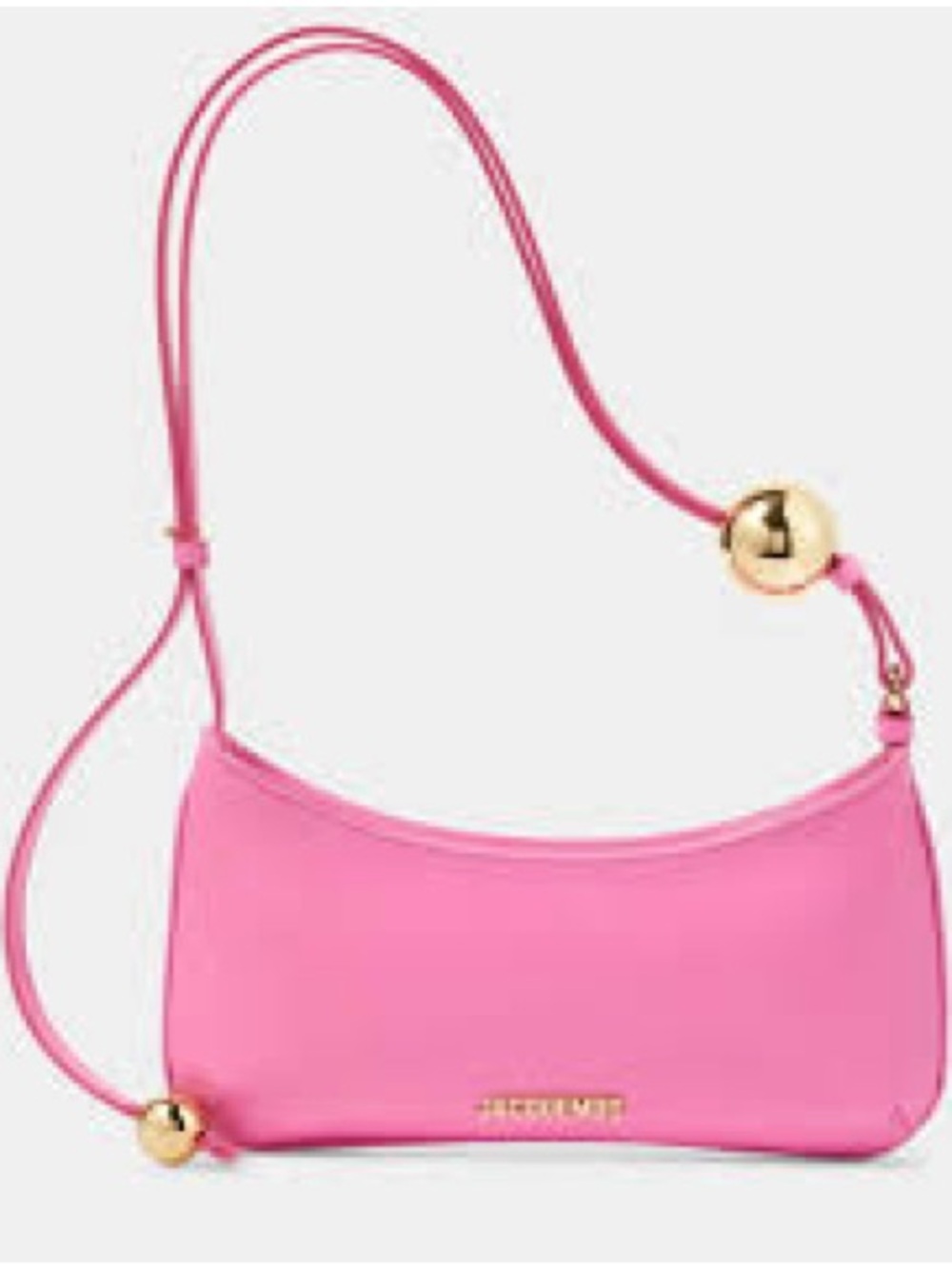 Jacquemus Le Grand Bisou Perle Leather Shoulder Bag Hot Pink with Gold Orbs - Picture 2 of 7